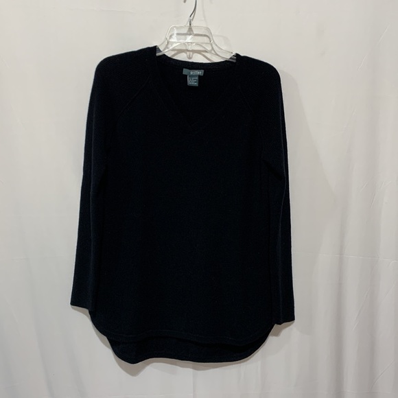 GRIFFEN cashmere sweater Vneck raglan ribbed long sleeves curved hi-lo hemline S - Picture 8 of 8